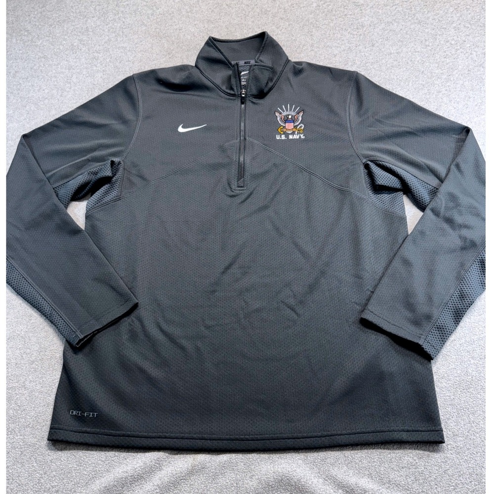 Nike Mens M US Navy USN Eagle Logo Dri-FIT Training 1/4 Zip Pullover Gray USA